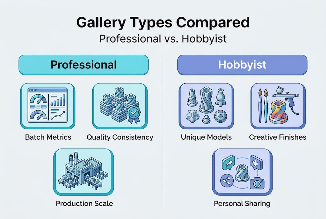 Infographic compares professional and hobbyist 3D print galleries