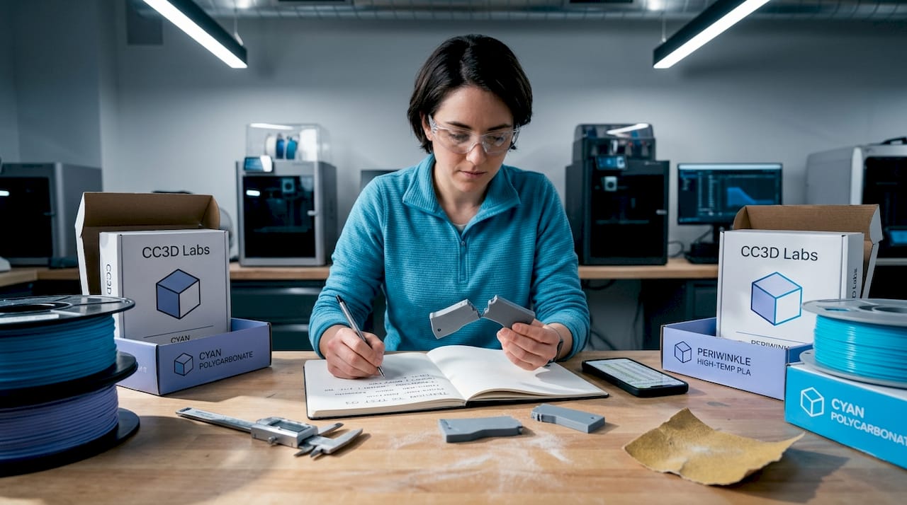 Engineer examines broken 3D printed samples