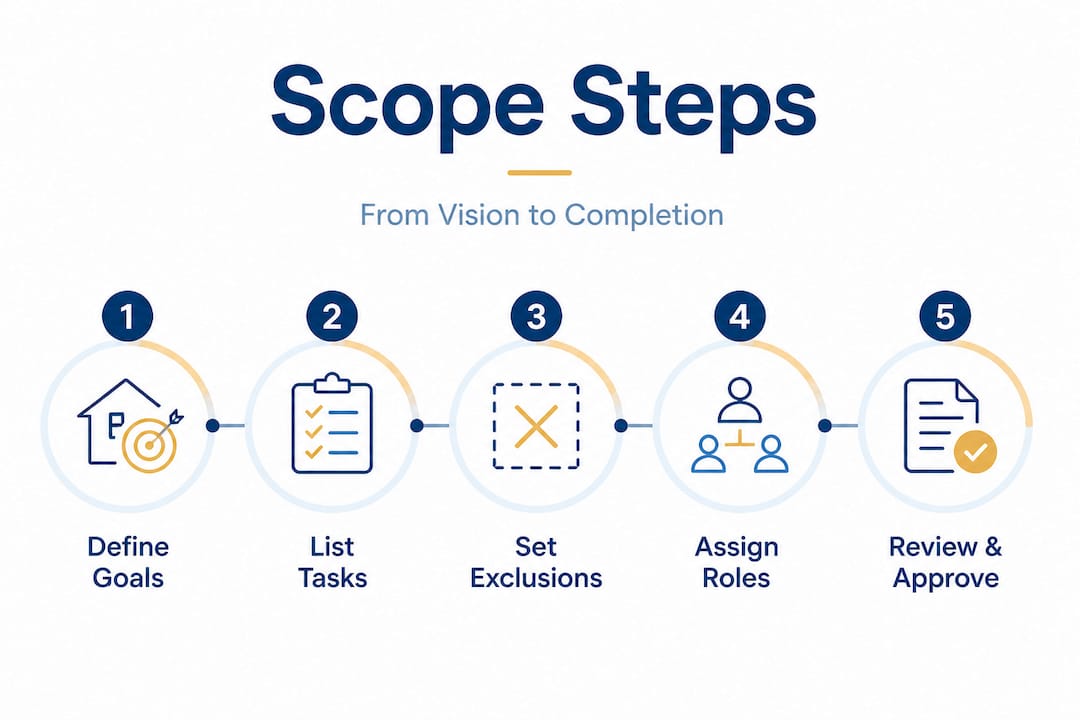 Infographic outlining 5 steps of renovation scope