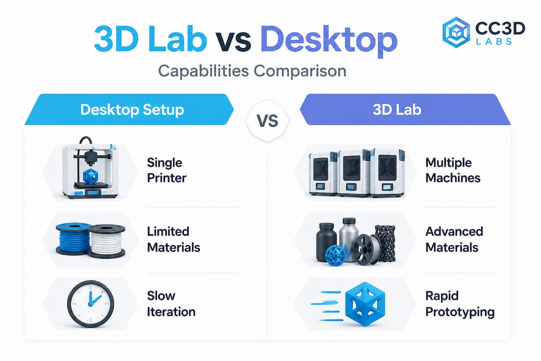 Infographic comparing 3D labs and desktop setups