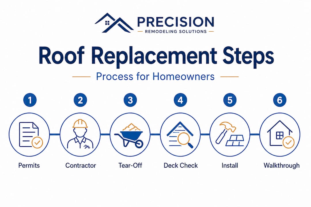 Infographic showing roof replacement process steps