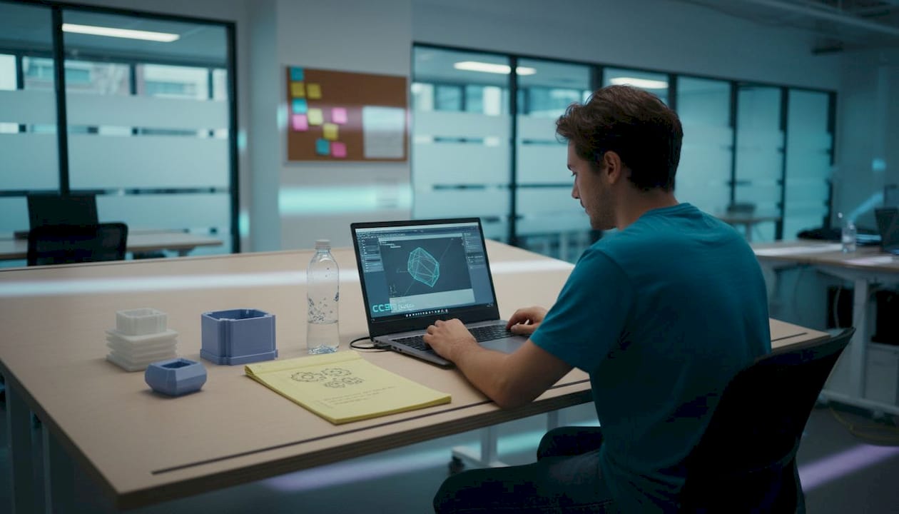 Engineer optimizing 3D printing design