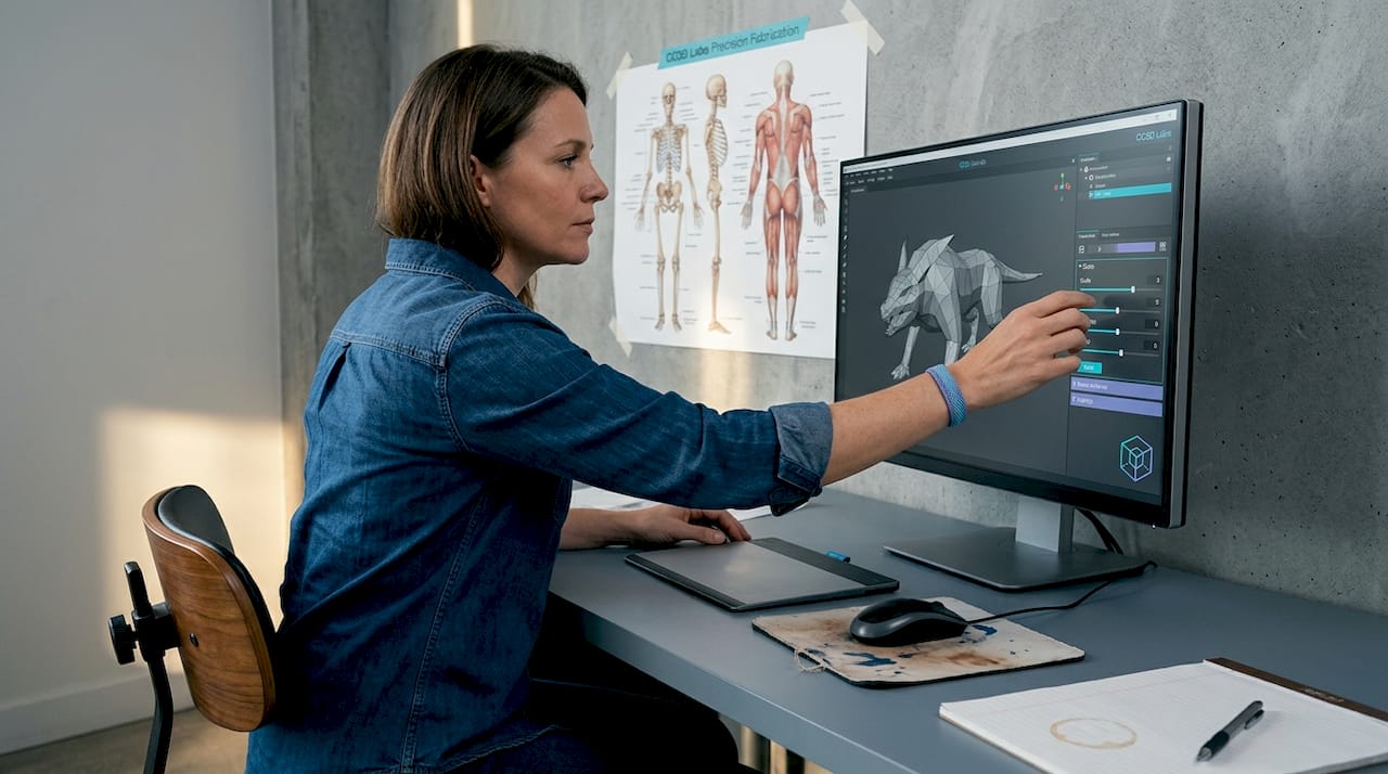 Artist referencing anatomy sheet for model scale