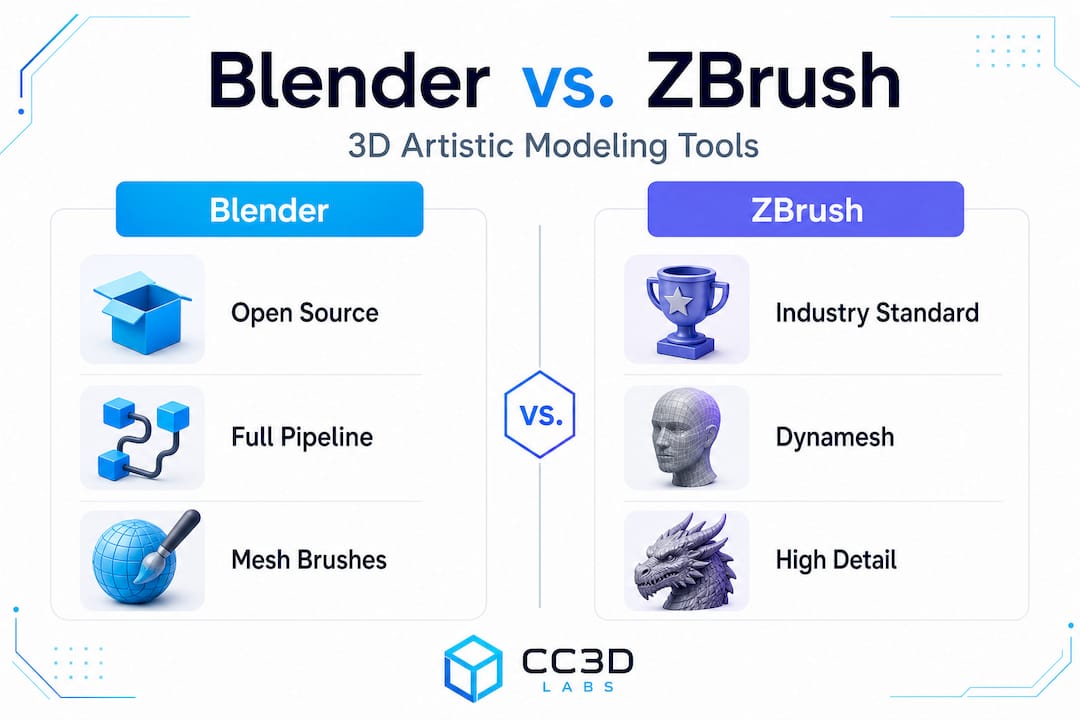 Infographic comparing Blender and ZBrush for artists
