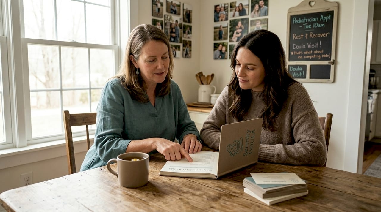 Midwife and mother review follow-up plan