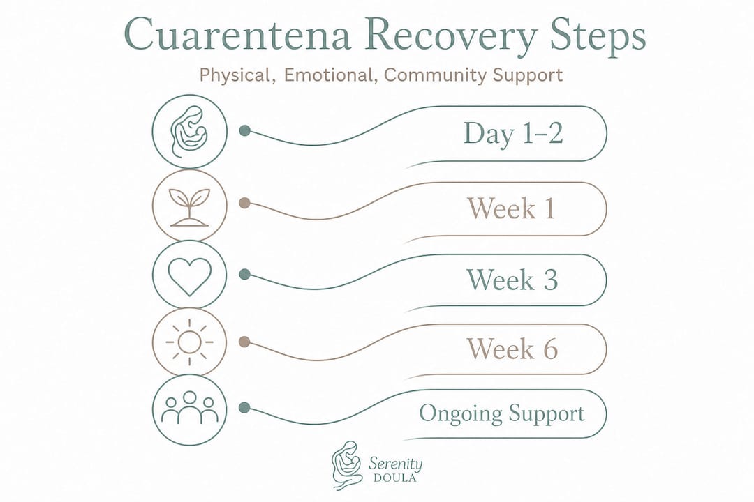 Infographic of postpartum recovery steps by week