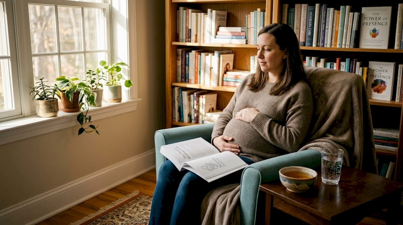 Pregnant woman practicing labor coping breathing