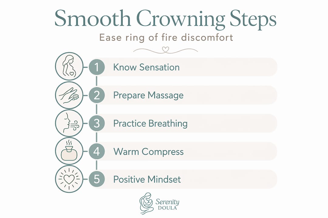 Infographic showing steps to ease crowning discomfort