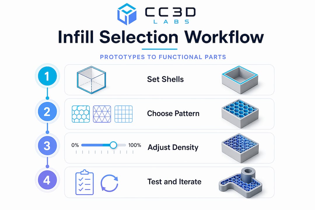 Infographic showing 3D print infill selection workflow