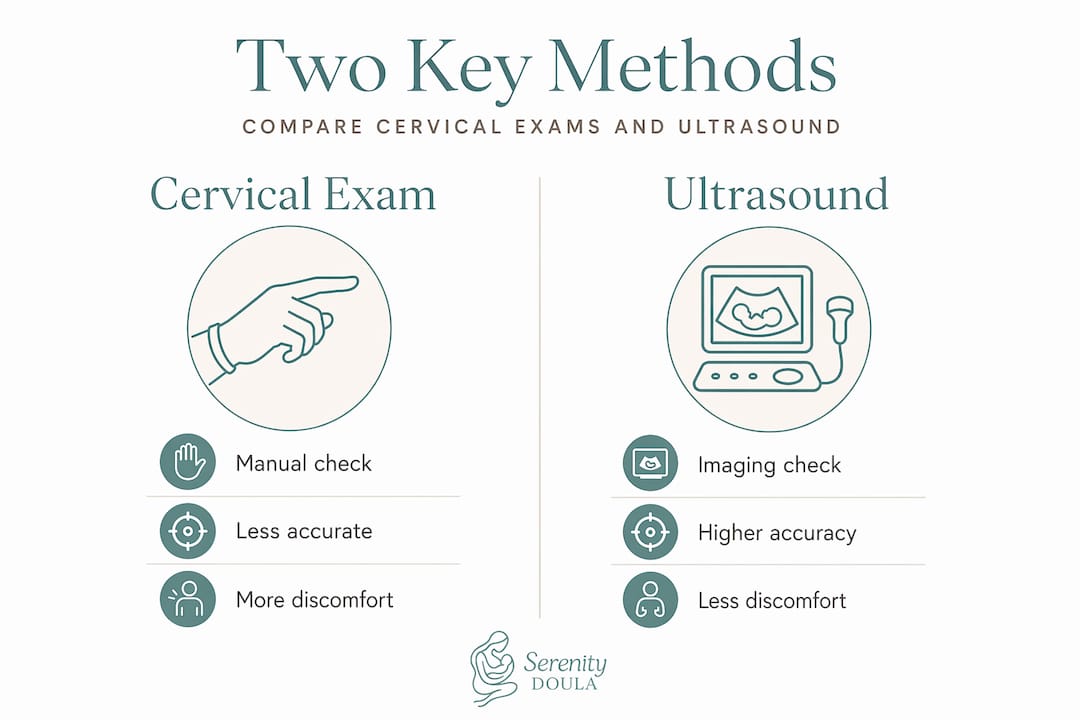 Infographic comparing cervical exam and ultrasound methods