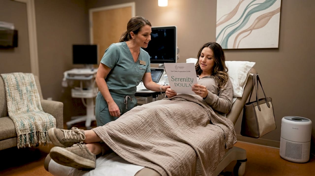 Sonographer prepares for cervical ultrasound exam