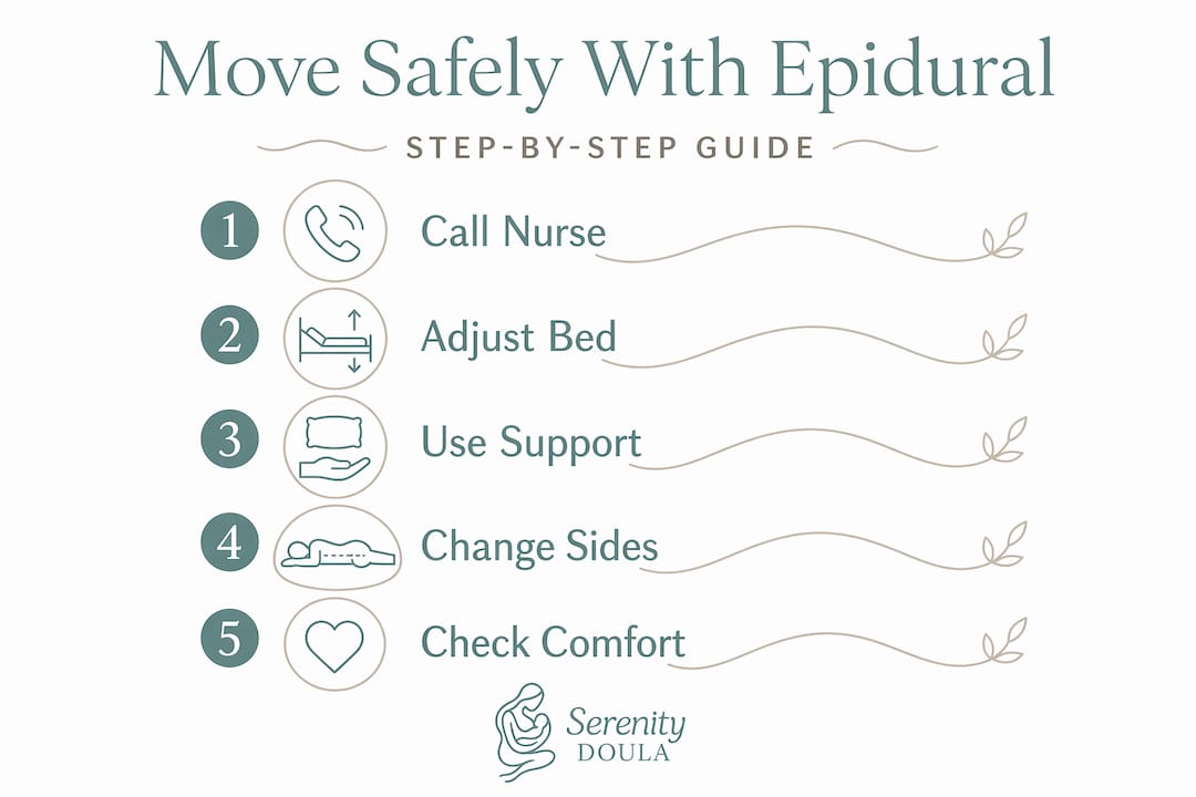 Infographic of steps to safely change positions with epidural