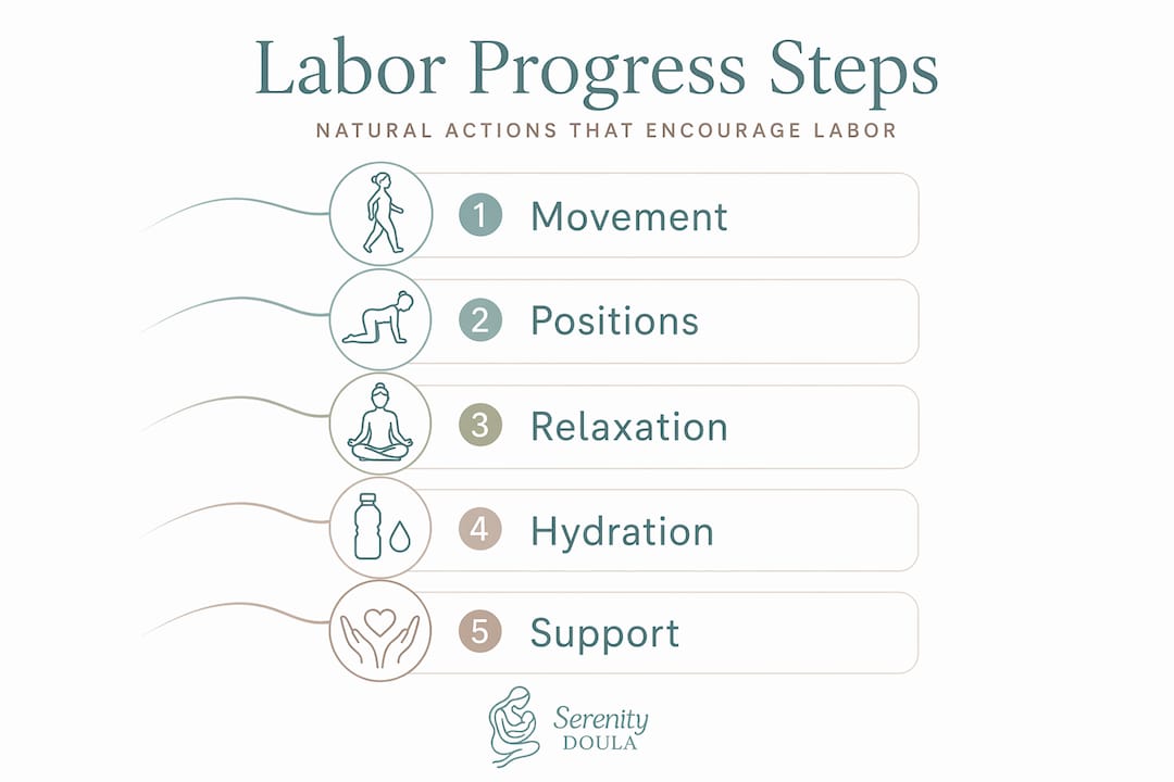 Infographic showing five steps for labor progress