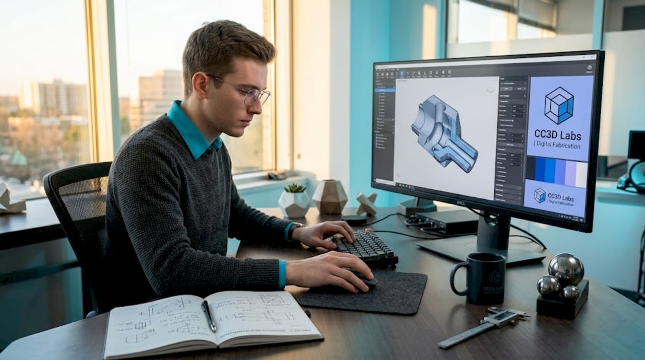 Engineer post-processing 3D scan model on computer