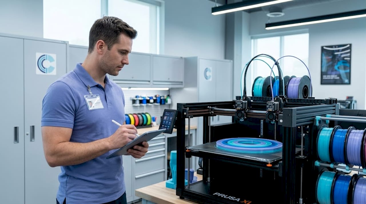 Technician working with multi-toolhead 3D printer