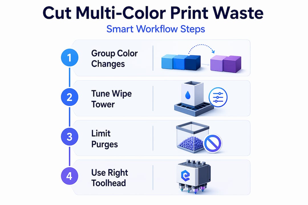 Infographic steps to reduce waste in multi-color prints
