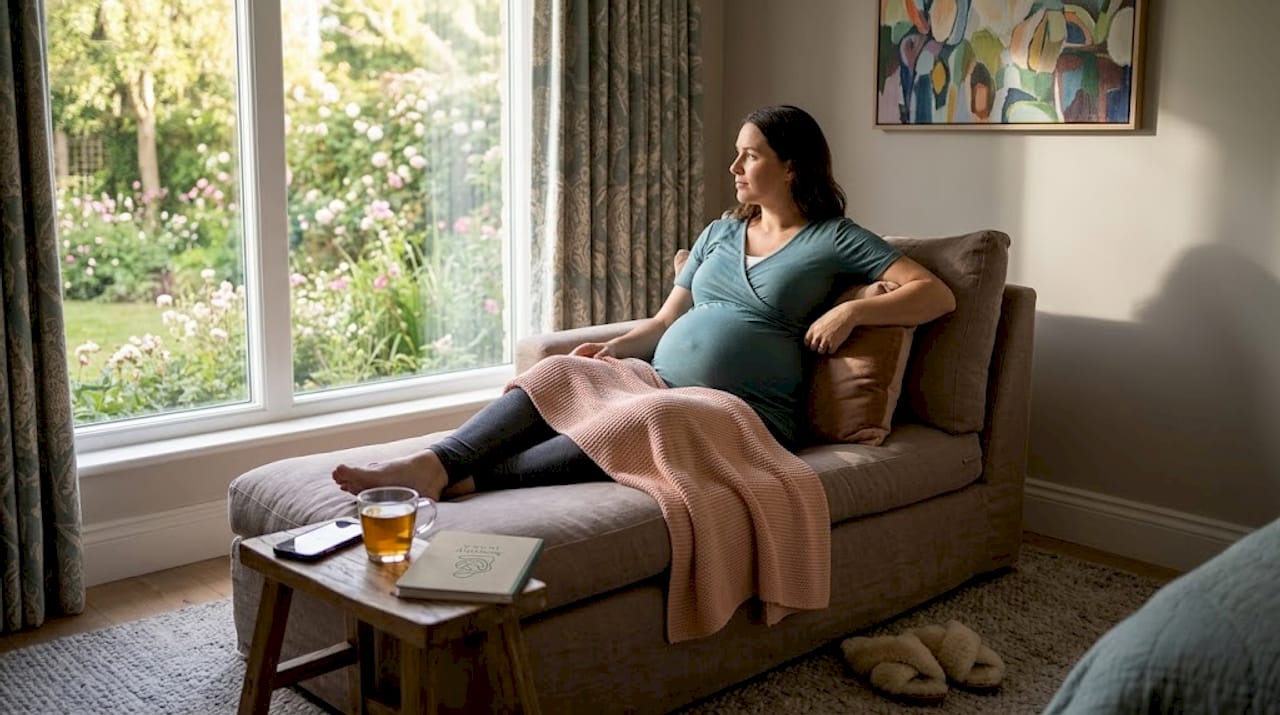 Pregnant woman resting at home after appointment
