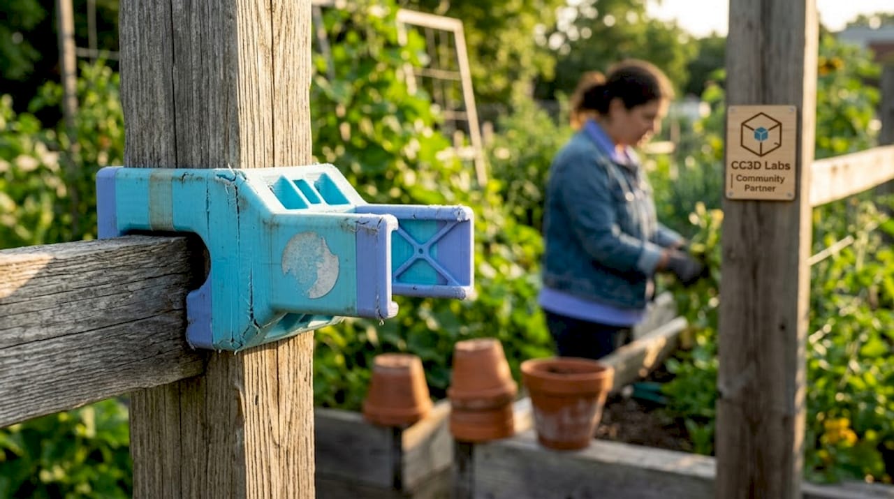 Weathered 3D print outdoors showing degradation