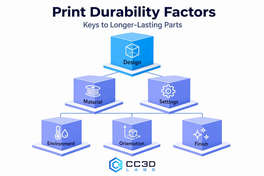 Infographic of main 3D print durability factors