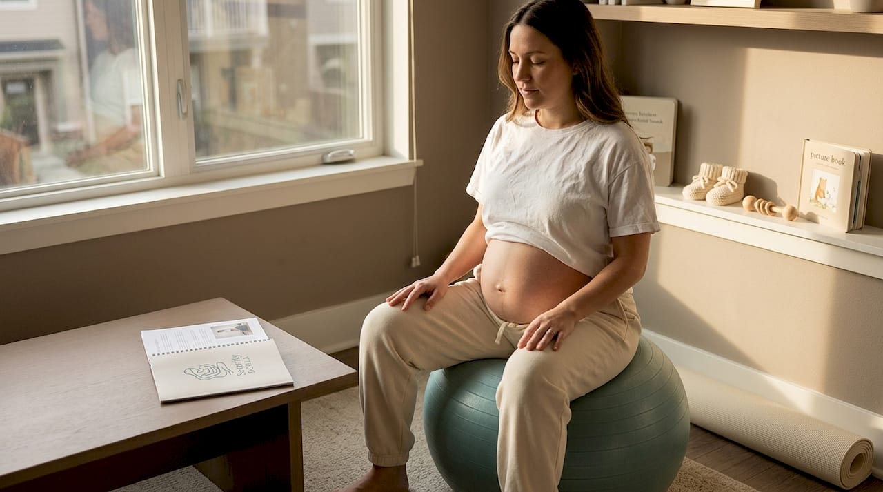 Prenatal yoga and birthing ball practice at home