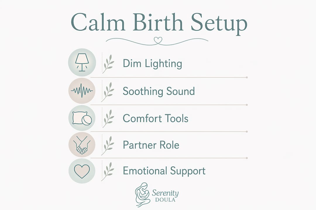 Infographic of steps to create calm birth environment