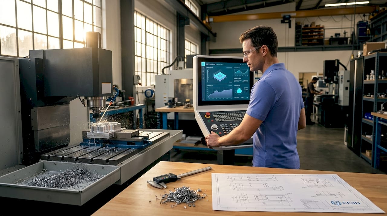 CNC machining of prototype part in workshop
