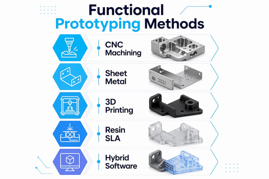 Infographic of main functional prototyping manufacturing methods