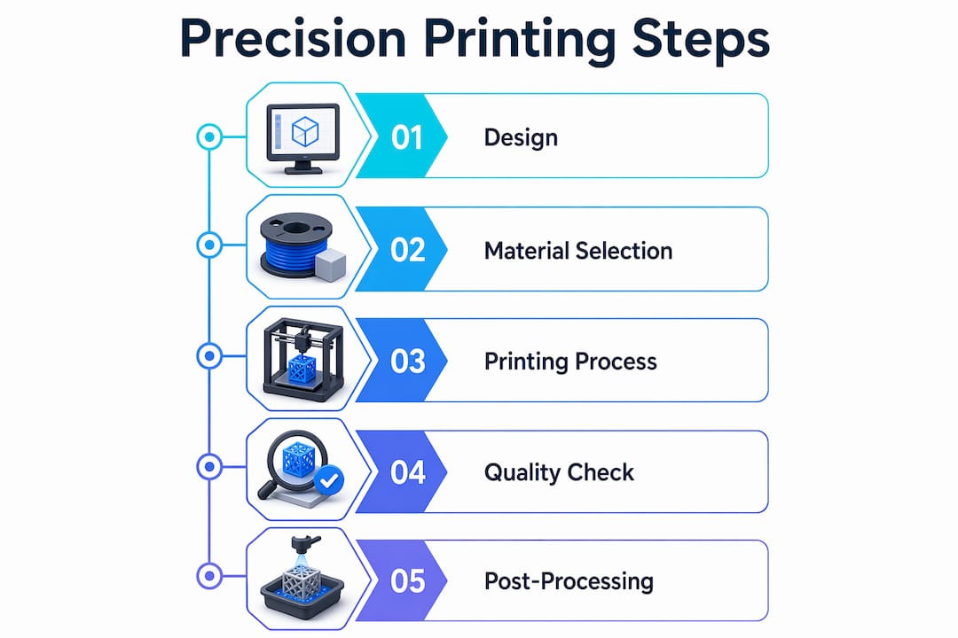 Infographic showing steps of precision printing process