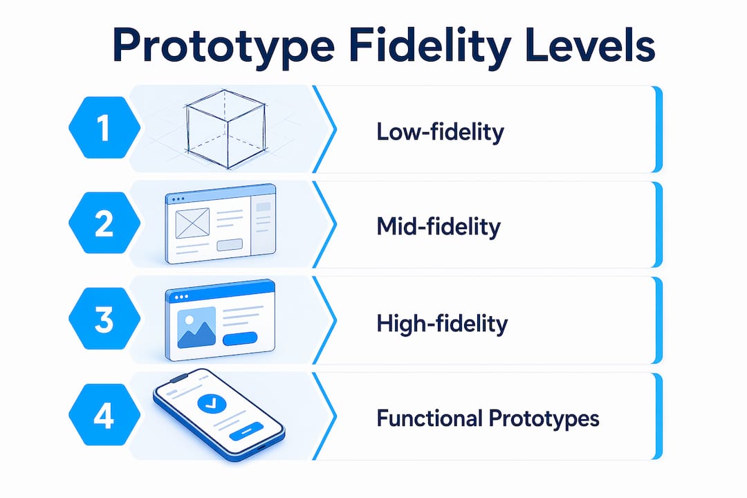 Infographic showing prototyping fidelity levels