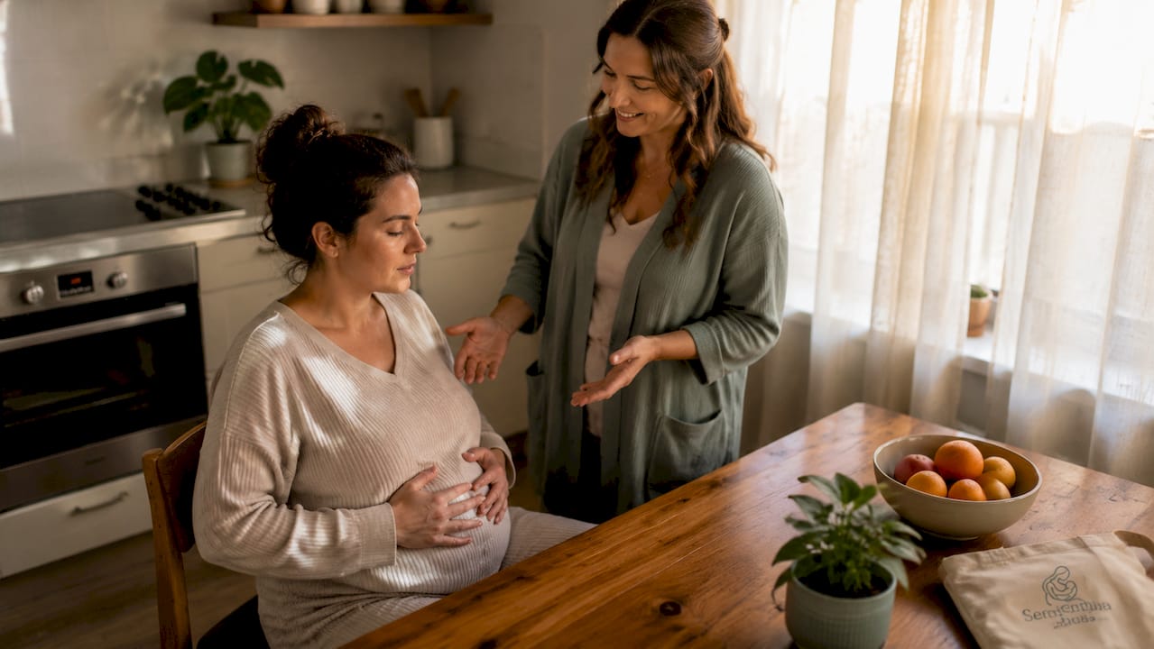 Pregnant person practicing relaxation with doula
