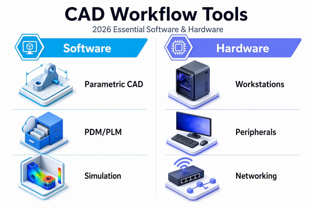 Infographic comparing CAD software and hardware tools