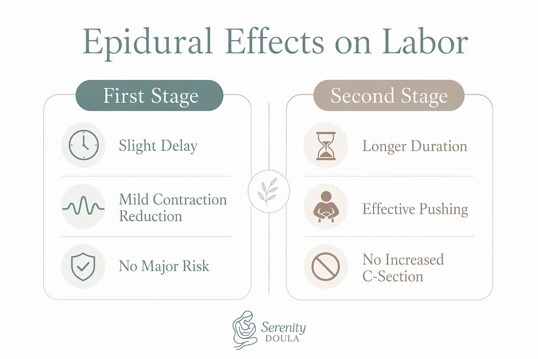 Infographic comparing epidural effects on labor stages