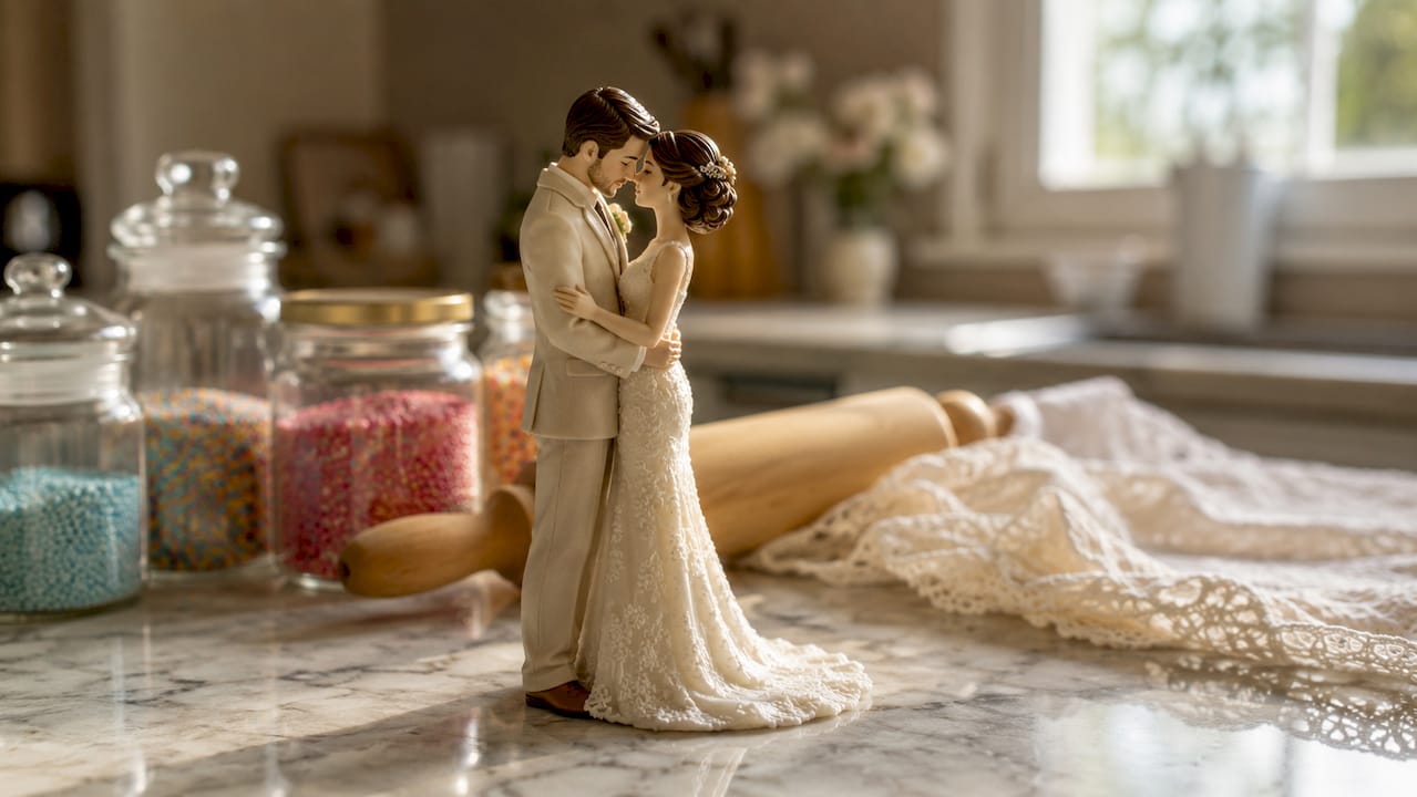 Detailed 3D printed romantic couple cake topper