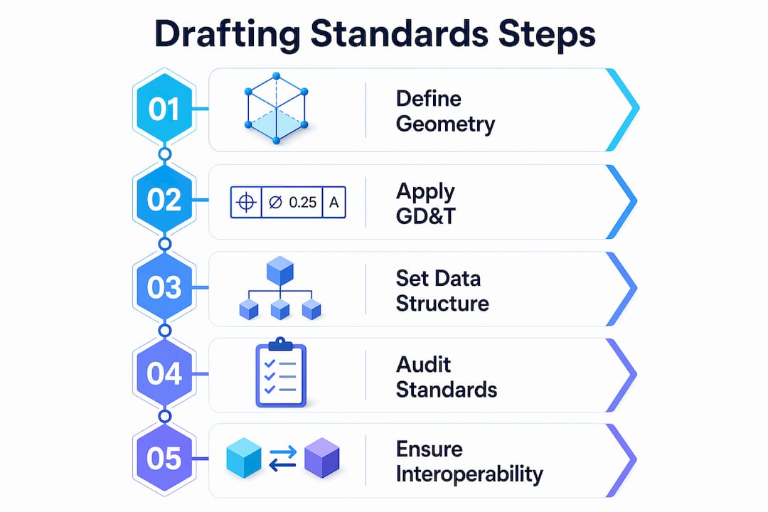Infographic illustrating key steps in drafting standards process