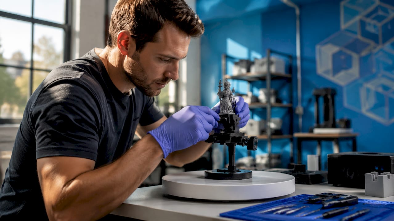 Hands securing model with clamp for scanning