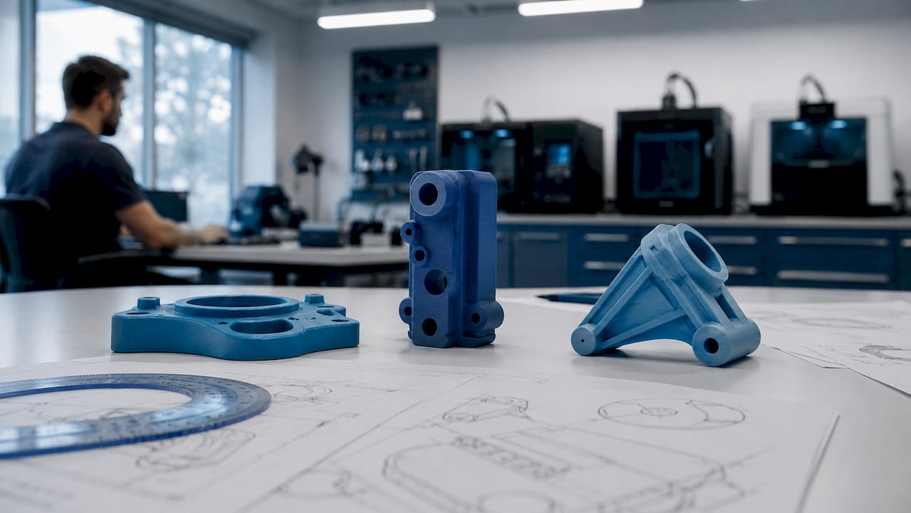 3D prints showing flat, upright, and angled orientations