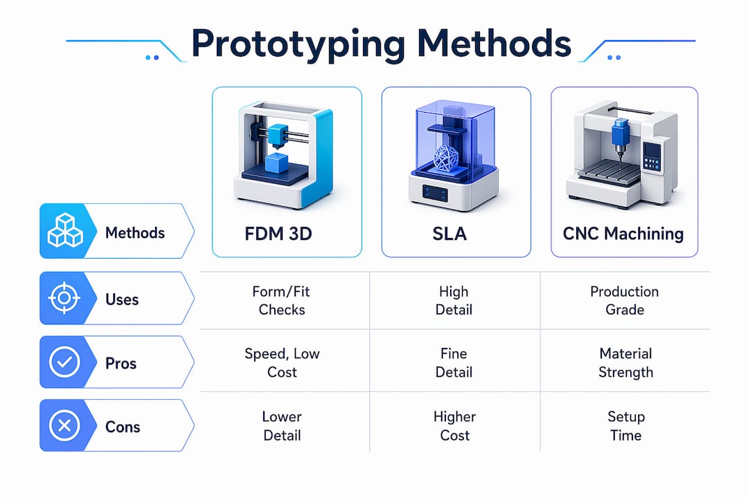 Infographic comparing prototyping methods and uses