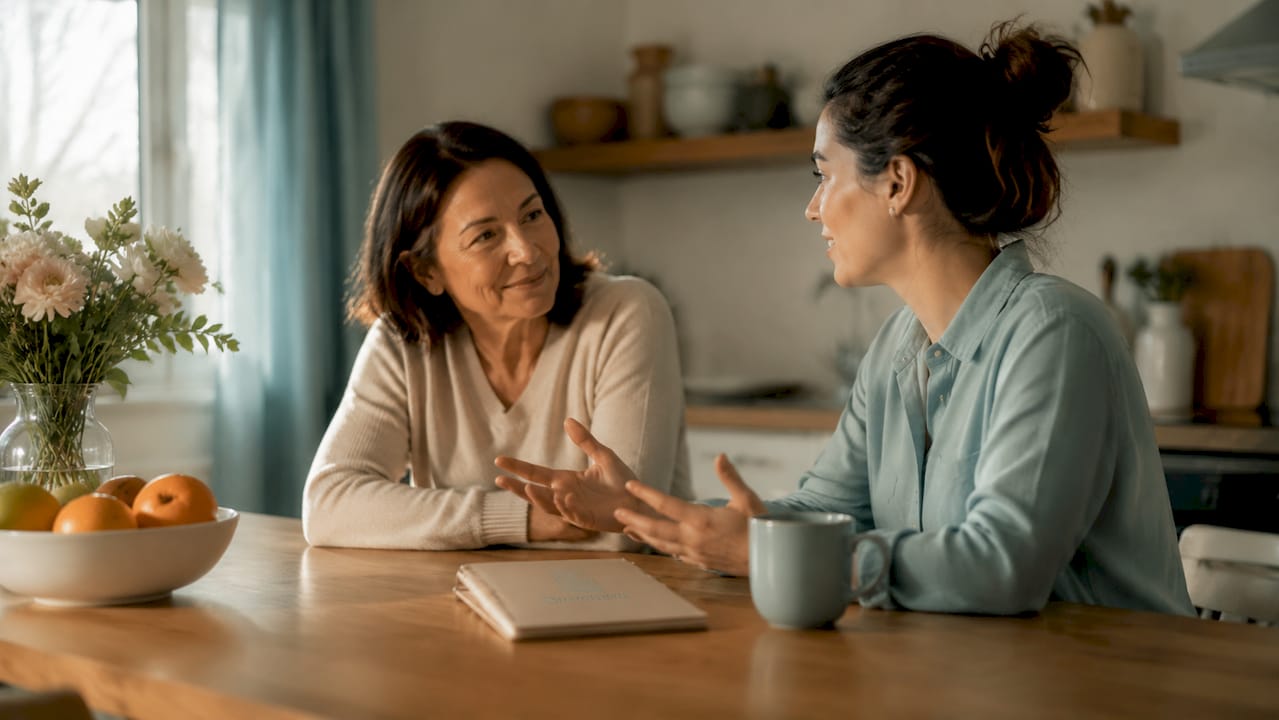 Mother advising adult daughter about pregnancy