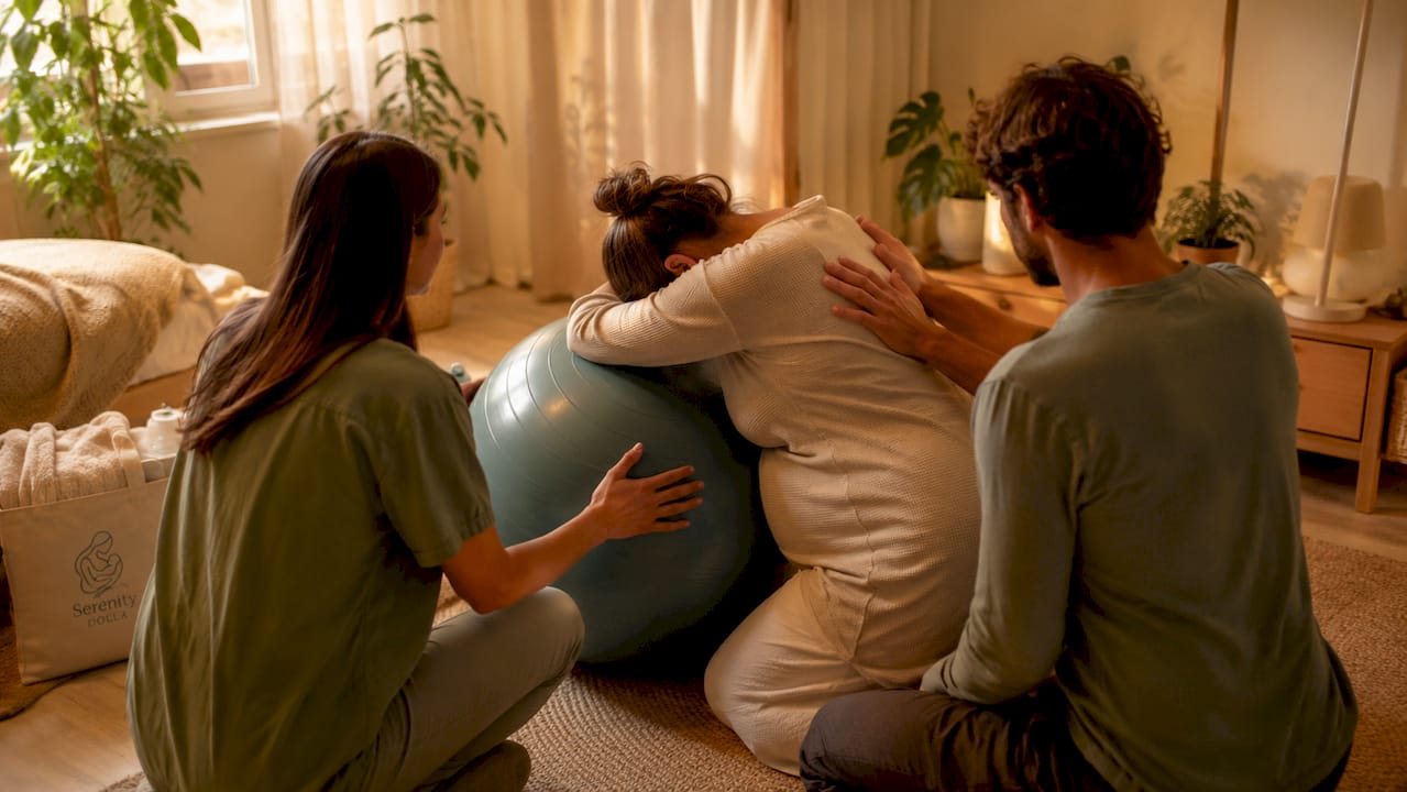 Family member providing back support during labor