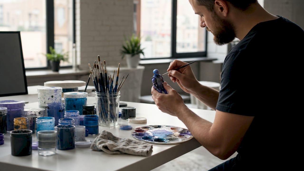 Hands painting 3D printed artwork