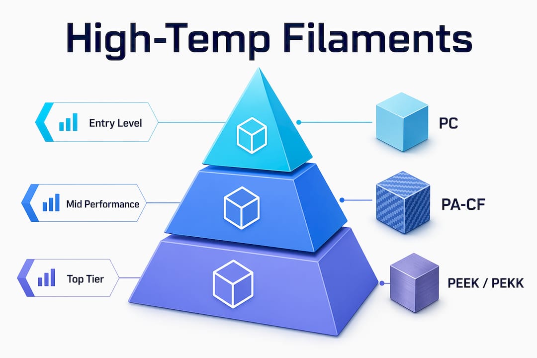 Infographic ranking high-temp filament materials by performance