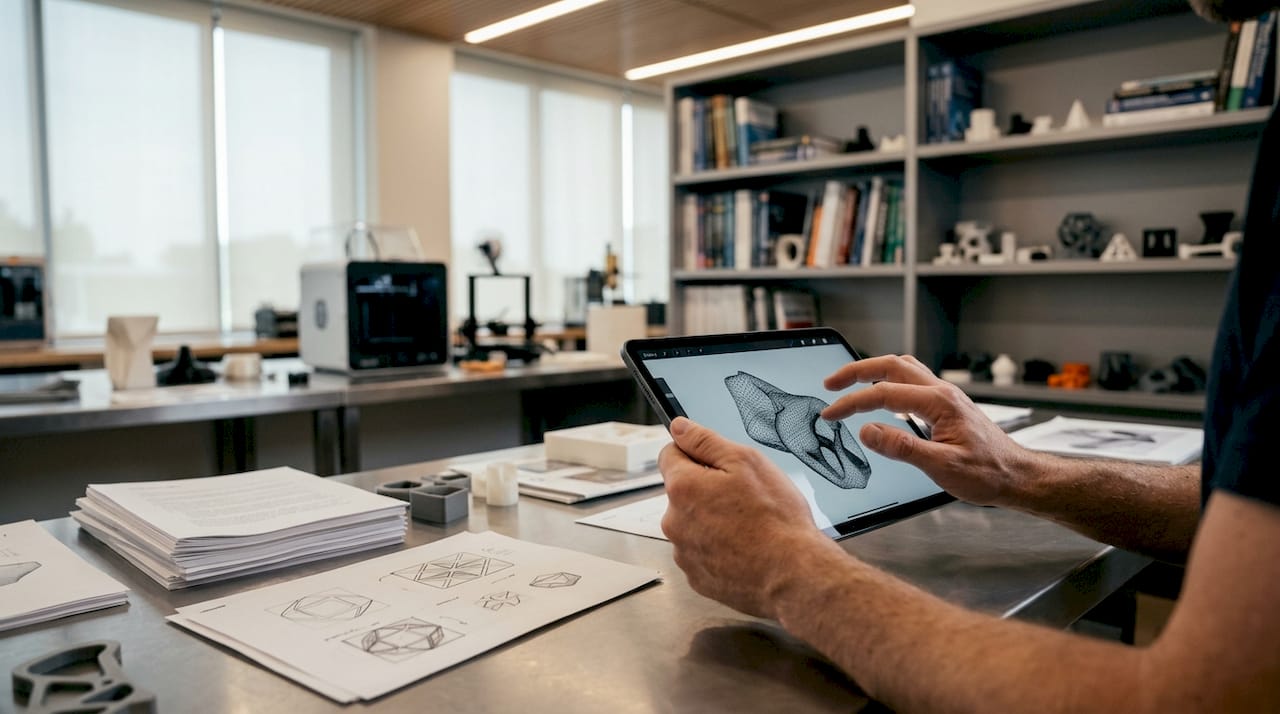 Hands using tablet for 3D model verification