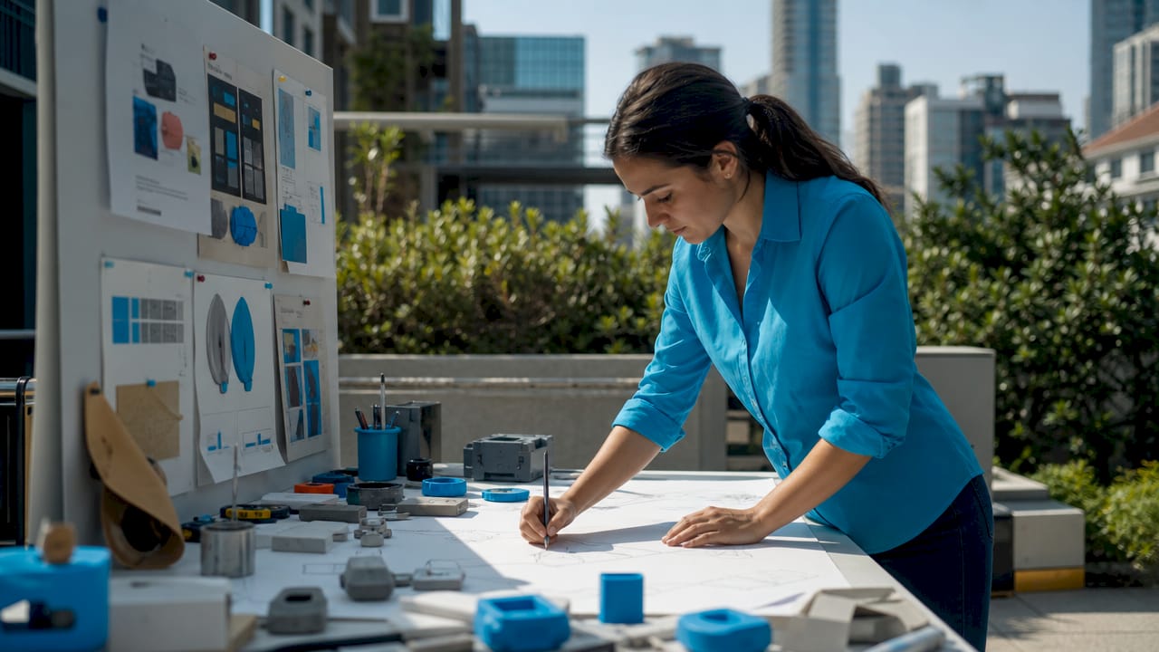 Engineer sketching low fidelity prototype