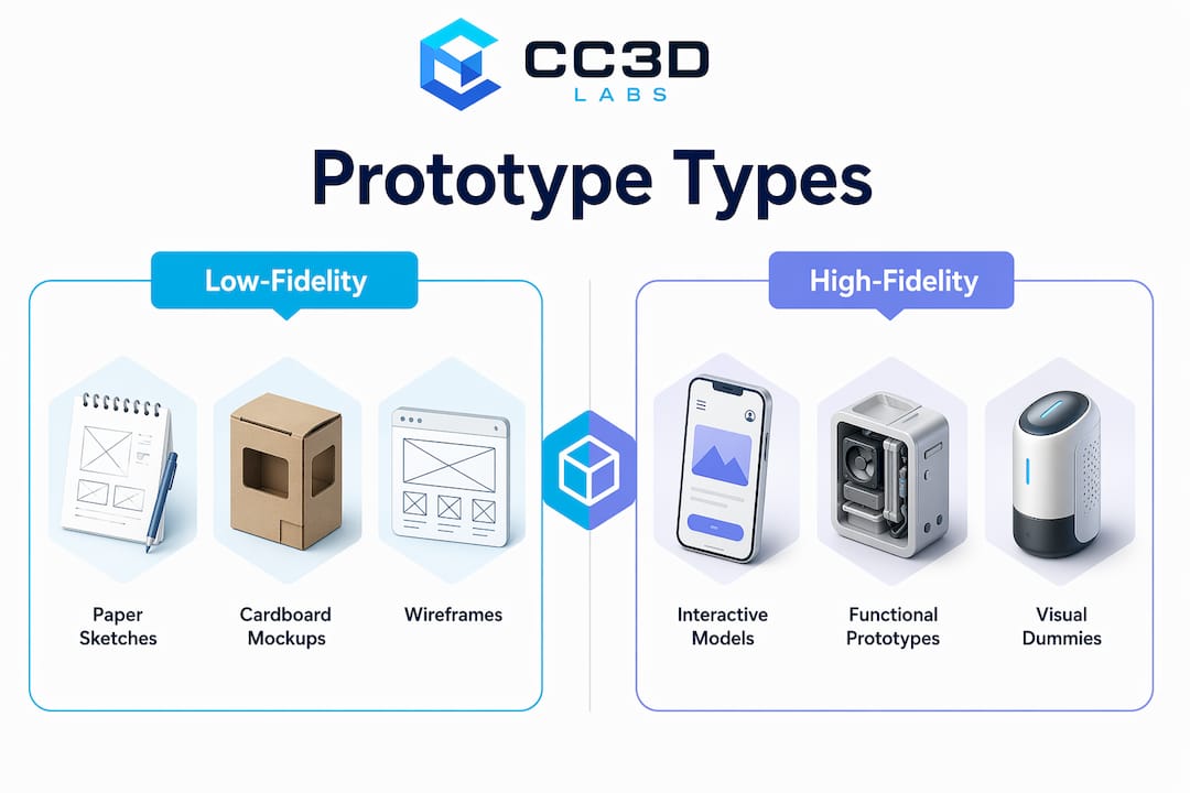Infographic comparing low-fidelity and high-fidelity prototypes in product development