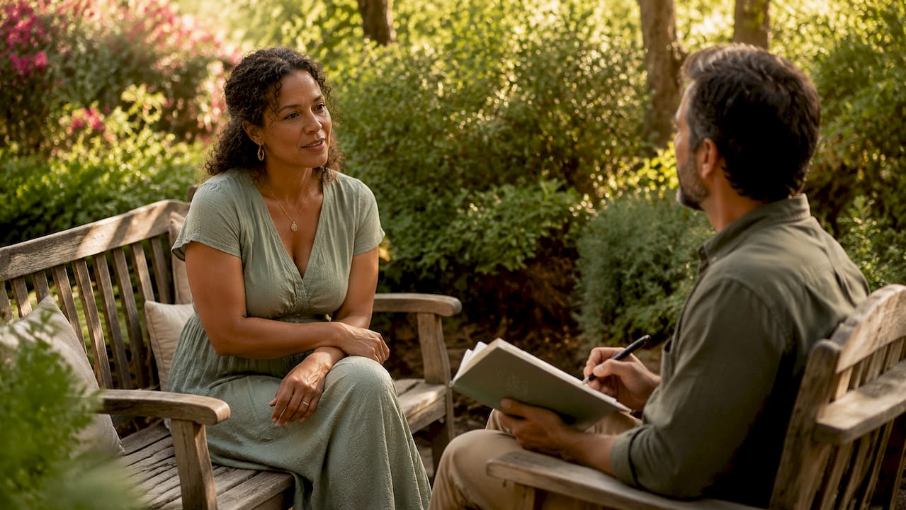Therapist and parent discussing birth trauma methods
