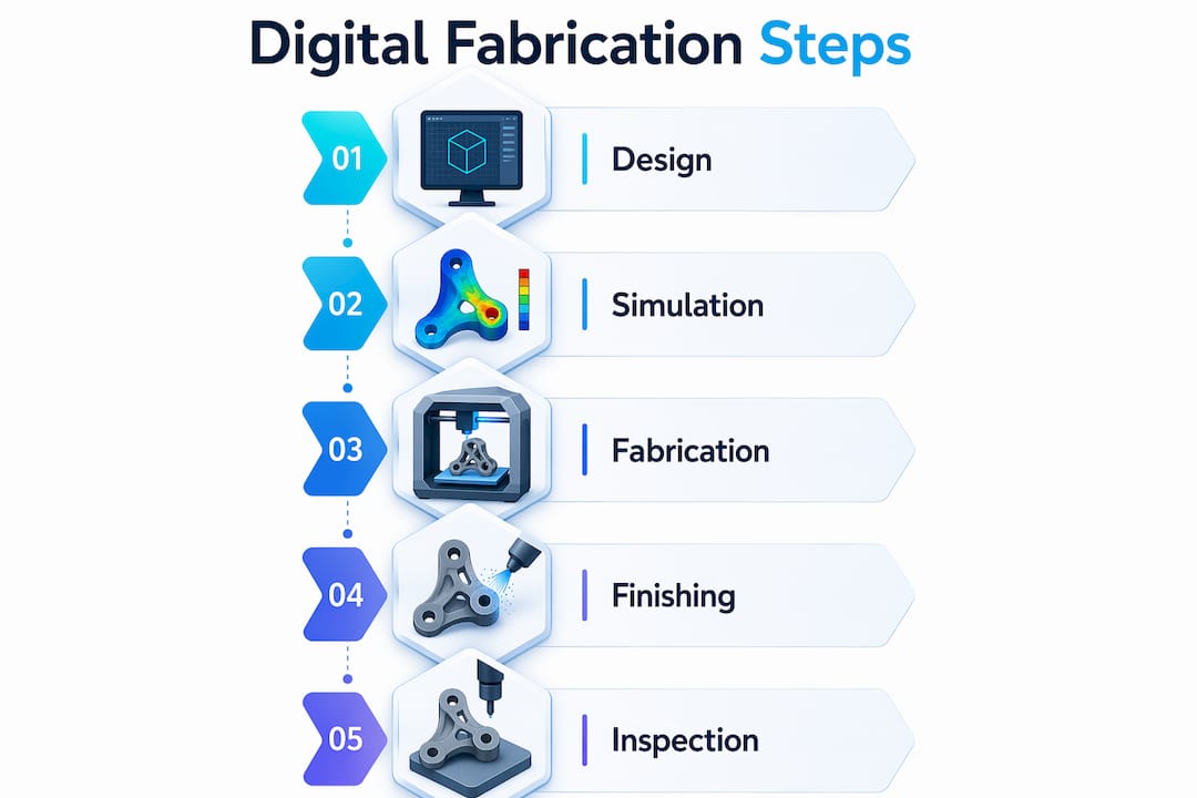 Infographic outlining digital fabrication process steps