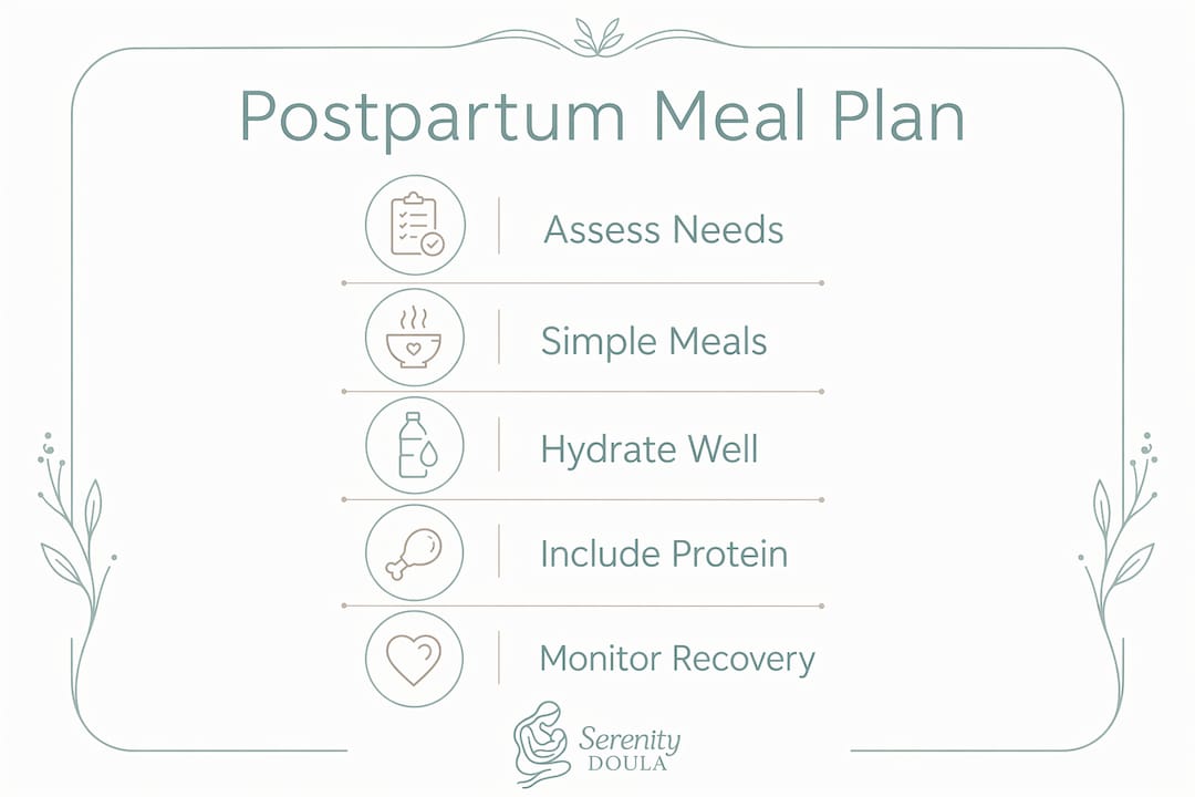 Infographic showing postpartum meal planning steps