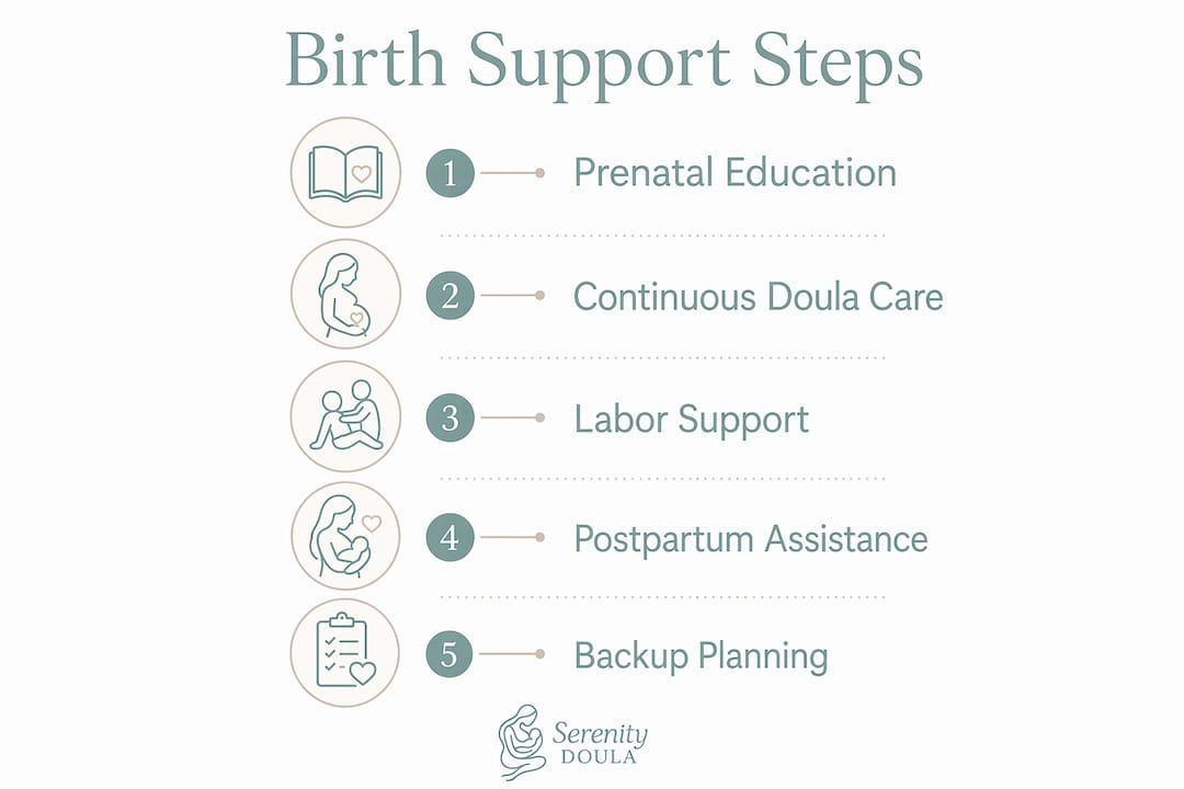 Infographic illustrating comprehensive birth support steps