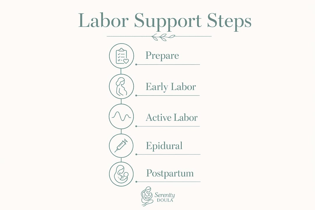 Infographic detailing birth support partner workflow steps