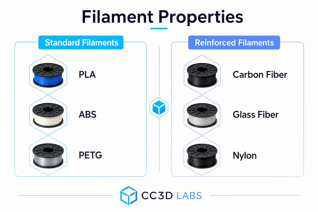 Infographic comparing standard vs reinforced filaments